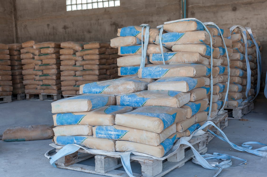 Cement bags in a row on the Palace